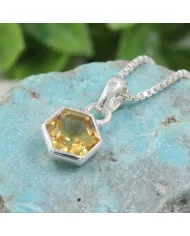 Hexagon Citrine Gemstone Pendant Necklace in 925 Sterling Silver