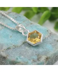 Hexagon Citrine Gemstone Pendant Necklace in 925 Sterling Silver
