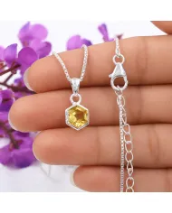 Hexagon Citrine Gemstone Pendant Necklace in 925 Sterling Silver