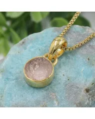 18K Gold-Plated Bezel-Set Raw Rose Quartz Pendant Necklace