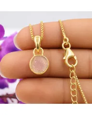 18K Gold-Plated Bezel-Set Raw Rose Quartz Pendant Necklace