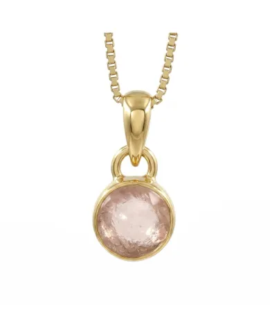 18K Gold-Plated Bezel-Set Raw Rose Quartz Pendant Necklace