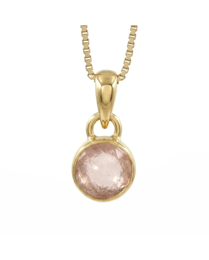 18K Gold-Plated Bezel-Set Raw Rose Quartz Pendant Necklace