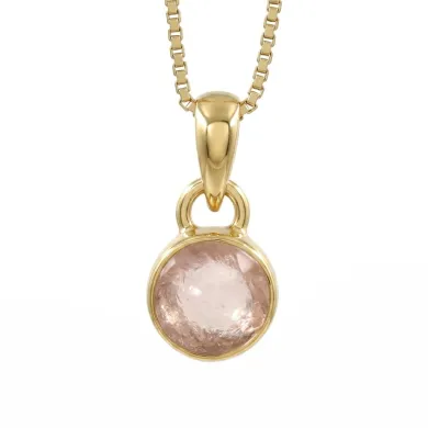 18K Gold-Plated Bezel-Set Raw Rose Quartz Pendant Necklace