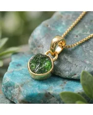18K Gold-Plated Bezel-Set Raw Chrome Diopside Pendant Necklace