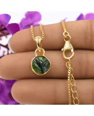 18K Gold-Plated Bezel-Set Raw Chrome Diopside Pendant Necklace