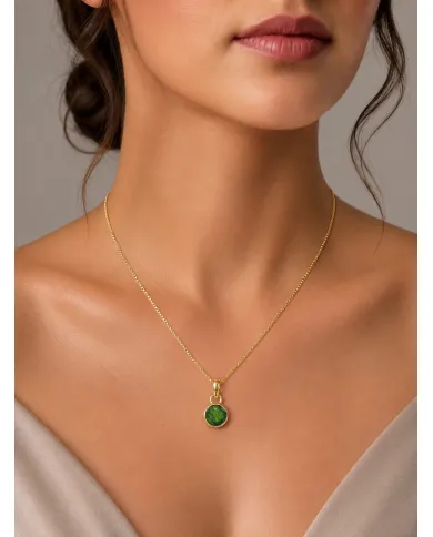 18K Gold-Plated Bezel-Set Raw Chrome Diopside Pendant Necklace