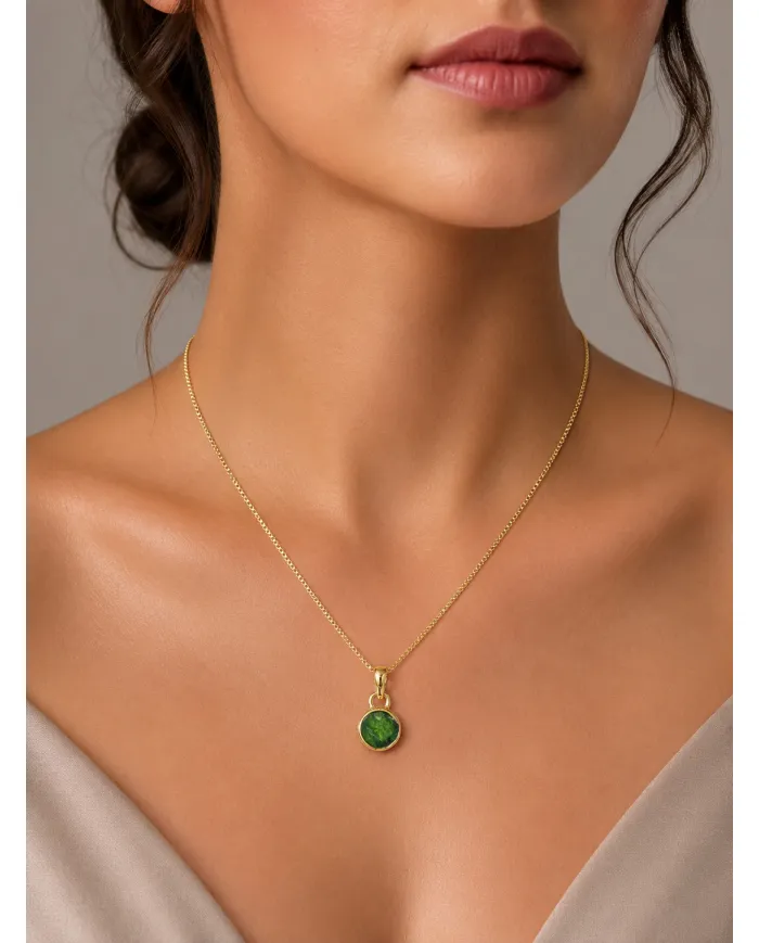 18K Gold-Plated Bezel-Set Raw Chrome Diopside Pendant Necklace