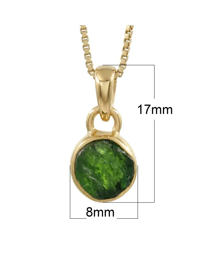 18K Gold-Plated Bezel-Set Raw Chrome Diopside Pendant Necklace