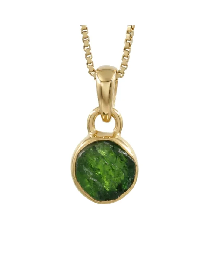 18K Gold-Plated Bezel-Set Raw Chrome Diopside Pendant Necklace