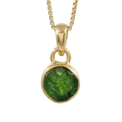 18K Gold-Plated Bezel-Set Raw Chrome Diopside Pendant Necklace