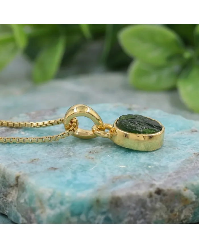 18K Gold-Plated Bezel-Set Raw Chrome Diopside Pendant Necklace
