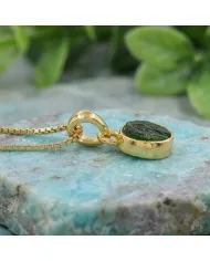 18K Gold-Plated Bezel-Set Raw Chrome Diopside Pendant Necklace