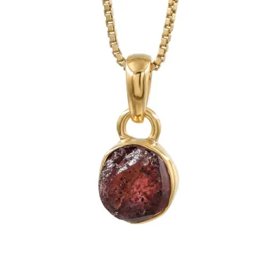 18K Gold-Plated Bezel-Set Raw Garnet Pendant Necklace