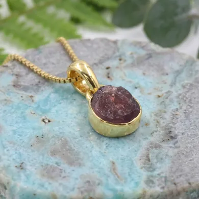 18K Gold-Plated Bezel-Set Raw Garnet Pendant Necklace