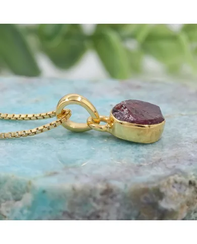 18K Gold-Plated Bezel-Set Raw Garnet Pendant Necklace