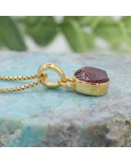 18K Gold-Plated Bezel-Set Raw Garnet Pendant Necklace