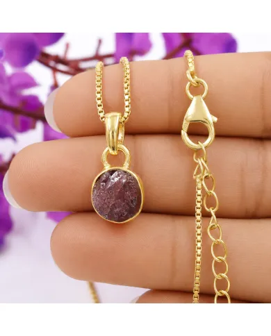 18K Gold-Plated Bezel-Set Raw Garnet Pendant Necklace