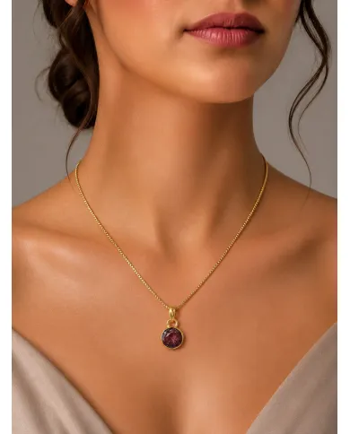 18K Gold-Plated Bezel-Set Raw Garnet Pendant Necklace