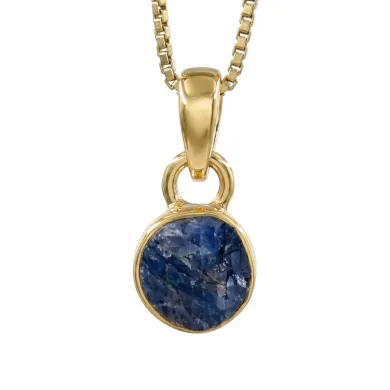 18K Gold-Plated Bezel-Set Raw Blue Sapphire Pendant Necklace