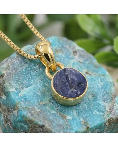 18K Gold-Plated Bezel-Set Raw Blue Sapphire Pendant Necklace