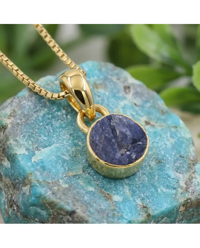 18K Gold-Plated Bezel-Set Raw Blue Sapphire Pendant Necklace