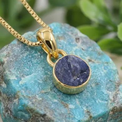 18K Gold-Plated Bezel-Set Raw Blue Sapphire Pendant Necklace