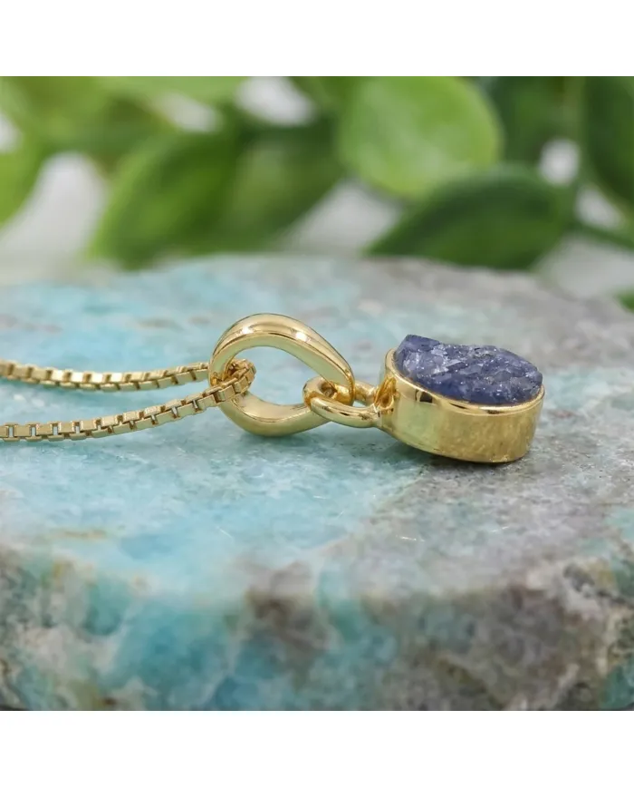 18K Gold-Plated Bezel-Set Raw Blue Sapphire Pendant Necklace