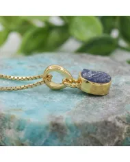 18K Gold-Plated Bezel-Set Raw Blue Sapphire Pendant Necklace