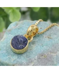 18K Gold-Plated Bezel-Set Raw Blue Sapphire Pendant Necklace