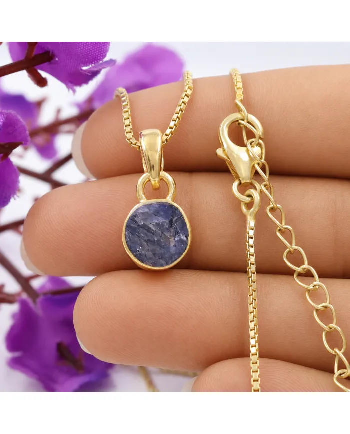 18K Gold-Plated Bezel-Set Raw Blue Sapphire Pendant Necklace