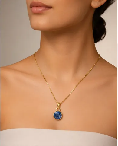 18K Gold-Plated Bezel-Set Raw Blue Sapphire Pendant Necklace
