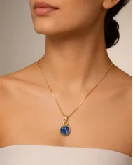 18K Gold-Plated Bezel-Set Raw Blue Sapphire Pendant Necklace