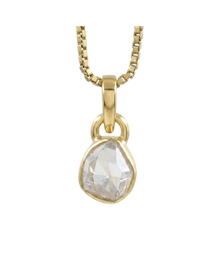 18K gold-plated bezel set raw Herkimer Diamond Pendant Necklace