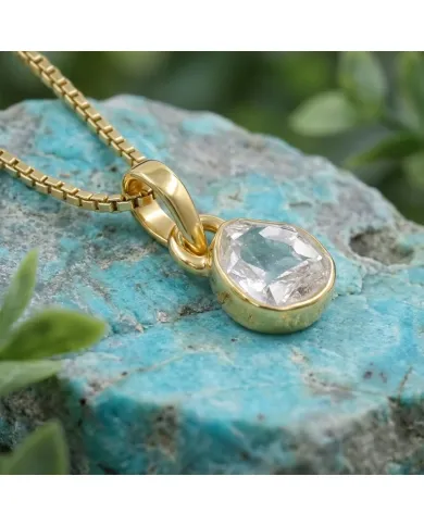 18K gold-plated bezel set raw Herkimer Diamond Pendant Necklace