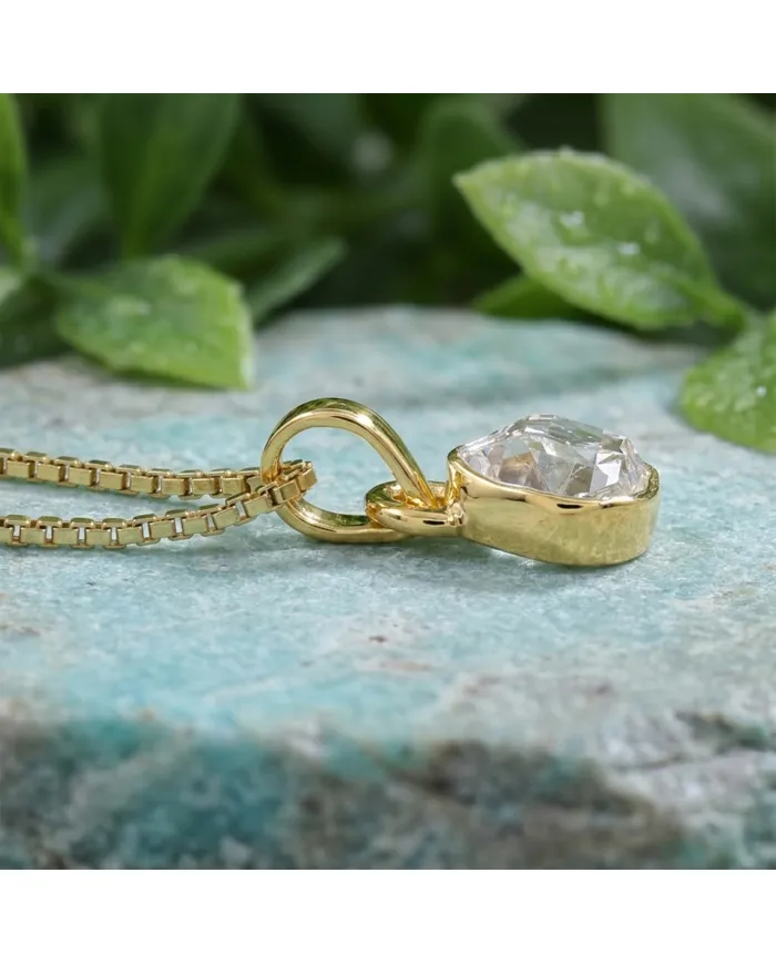 18K gold-plated bezel set raw Herkimer Diamond Pendant Necklace