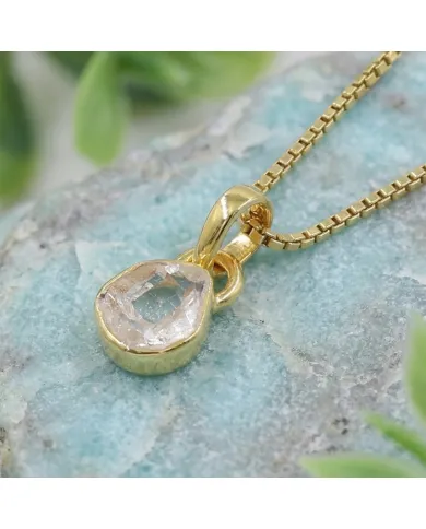 18K gold-plated bezel set raw Herkimer Diamond Pendant Necklace
