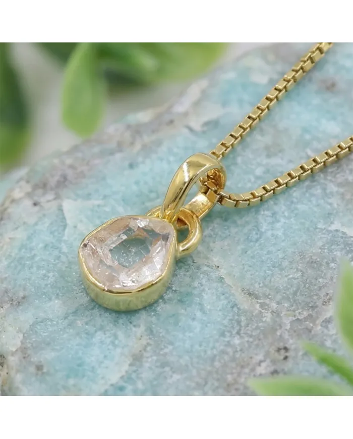 18K gold-plated bezel set raw Herkimer Diamond Pendant Necklace