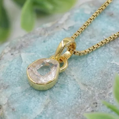 18K gold-plated bezel set raw Herkimer Diamond Pendant Necklace