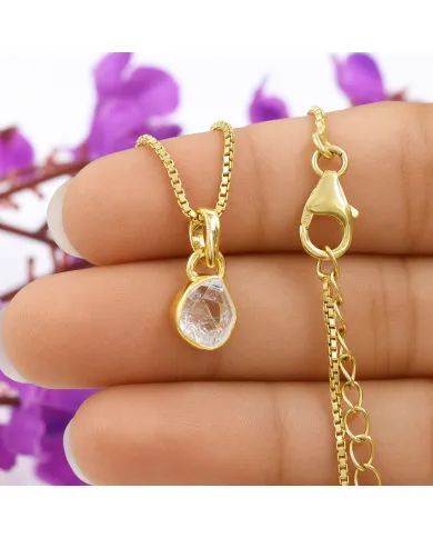 18K gold-plated bezel set raw Herkimer Diamond Pendant Necklace