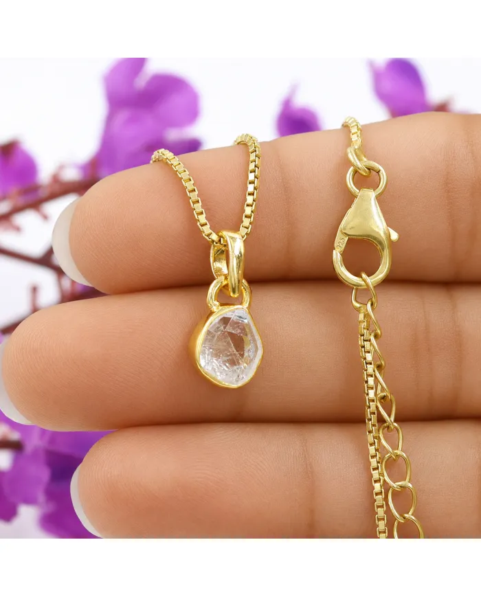 18K gold-plated bezel set raw Herkimer Diamond Pendant Necklace