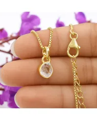 18K gold-plated bezel set raw Herkimer Diamond Pendant Necklace