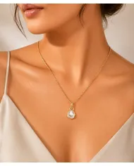 18K gold-plated bezel set raw Herkimer Diamond Pendant Necklace