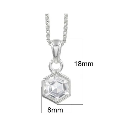 925 Sterling Silver Hexagon Crystal Pendant Necklace for Women