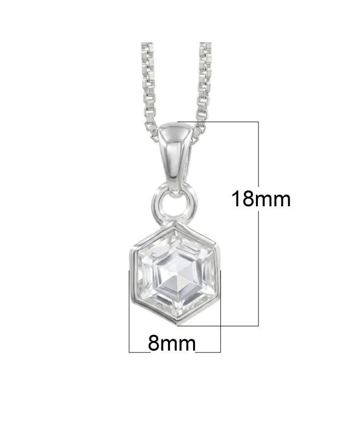 925 Sterling Silver Hexagon Crystal Pendant Necklace for Women