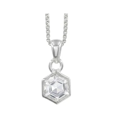 925 Sterling Silver Hexagon Crystal Pendant Necklace for Women