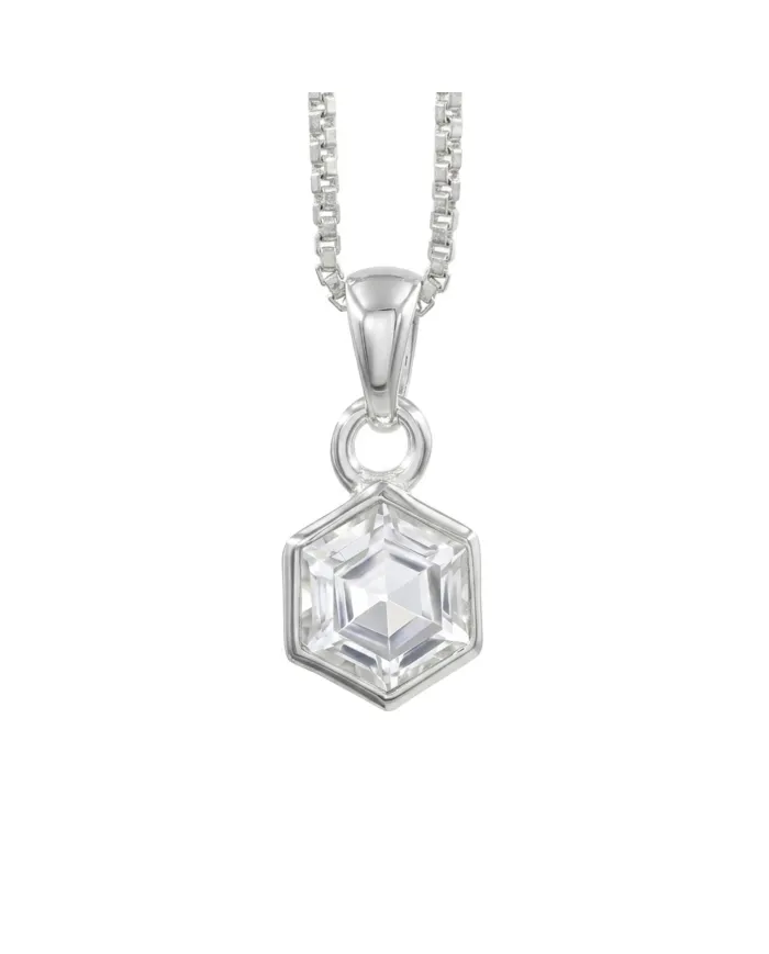 925 Sterling Silver Hexagon Crystal Pendant Necklace for Women