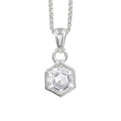 925 Sterling Silver Hexagon Crystal Pendant Necklace for Women