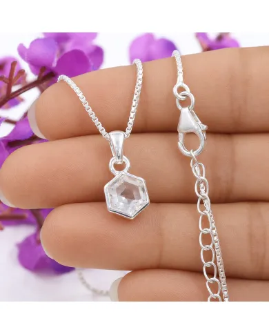 925 Sterling Silver Hexagon Crystal Pendant Necklace for Women