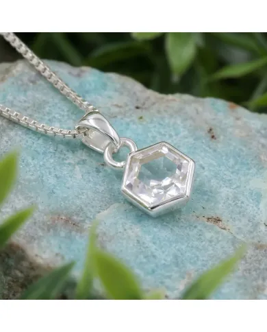 925 Sterling Silver Hexagon Crystal Pendant Necklace for Women